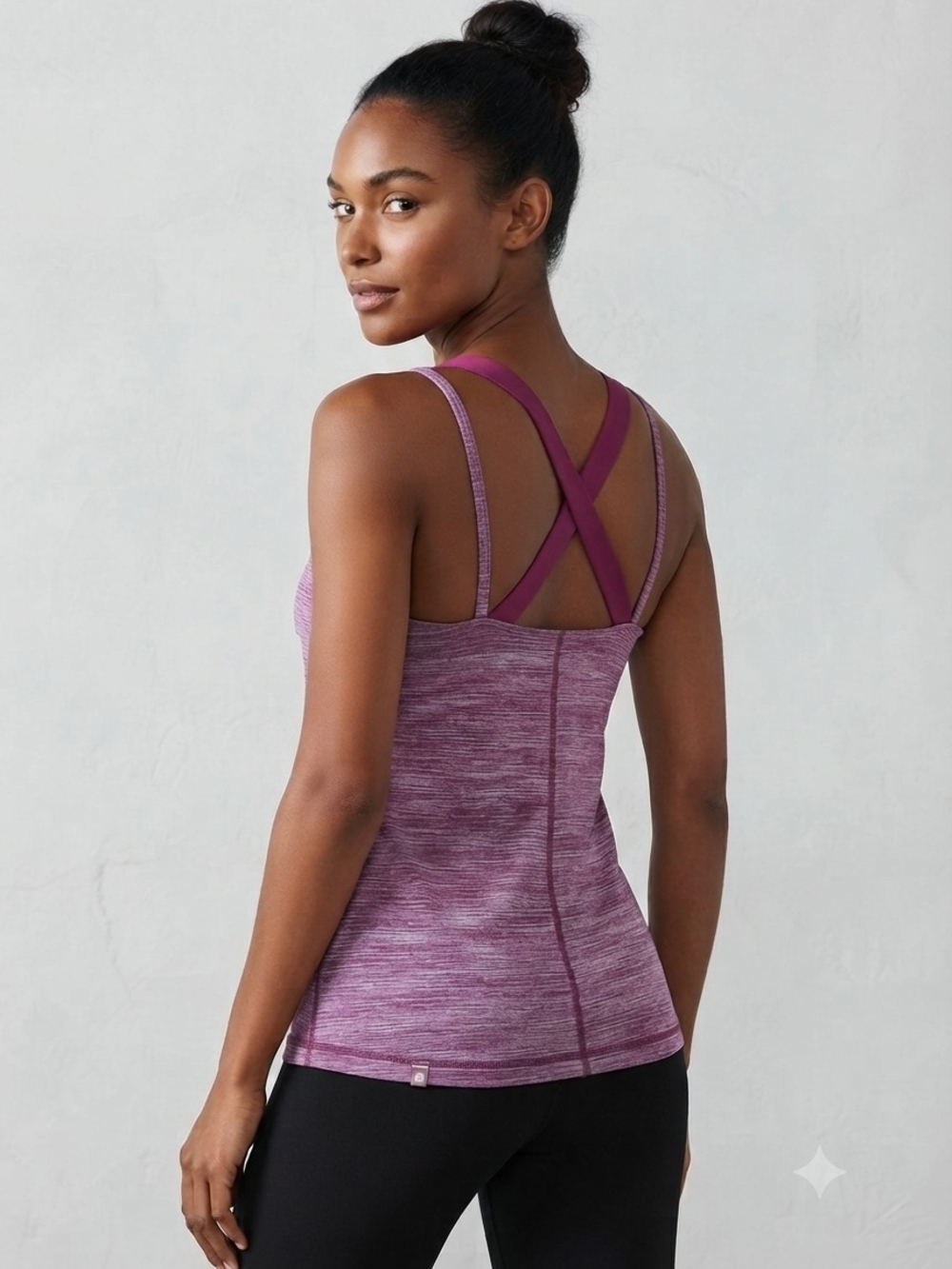 Danskin Now Purple Space-Dye Crisscross Tank with Built-In Bra